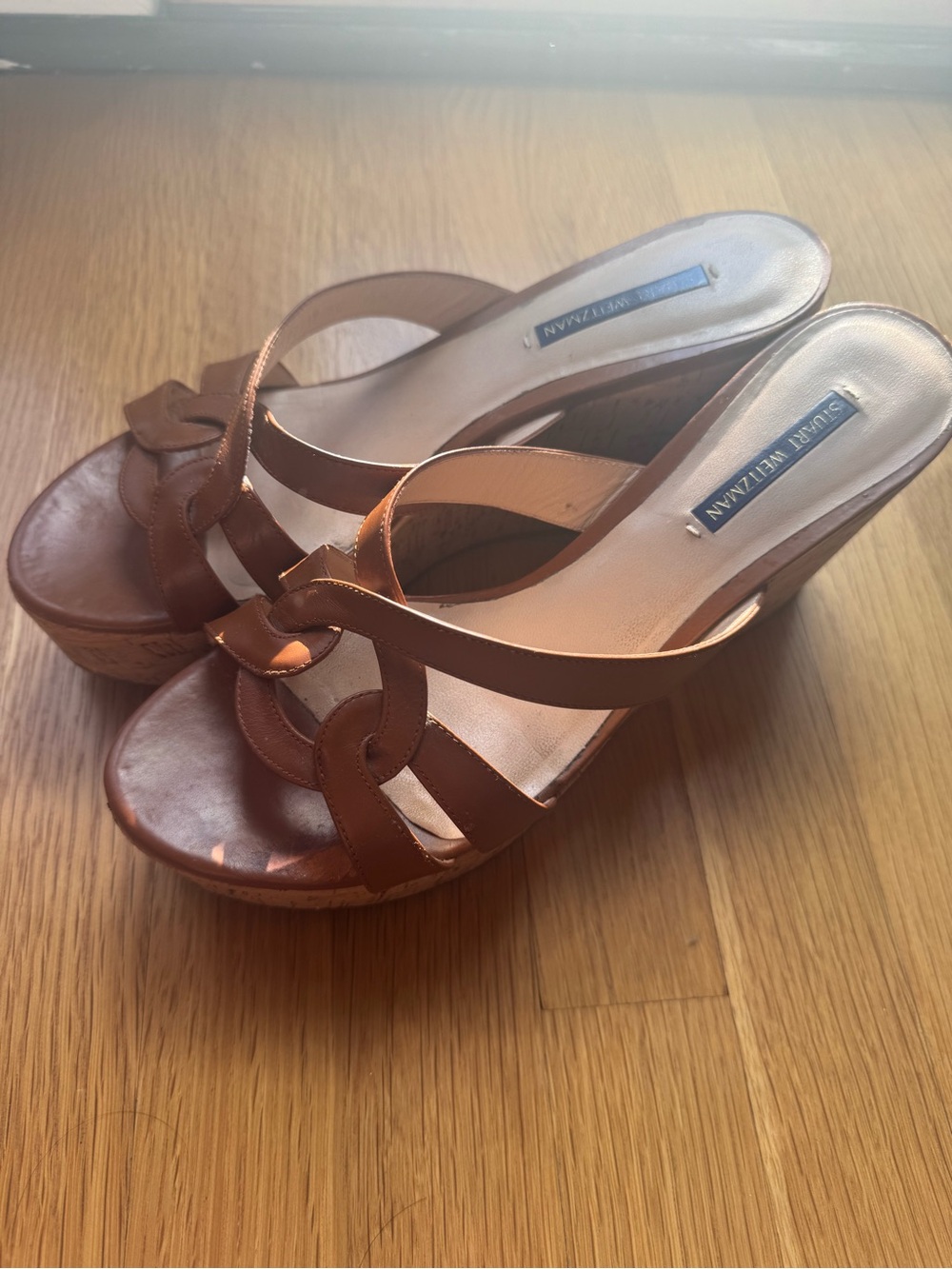 Stuart Weitzman Brown Leather Knotted Platform Wedge Sandals
